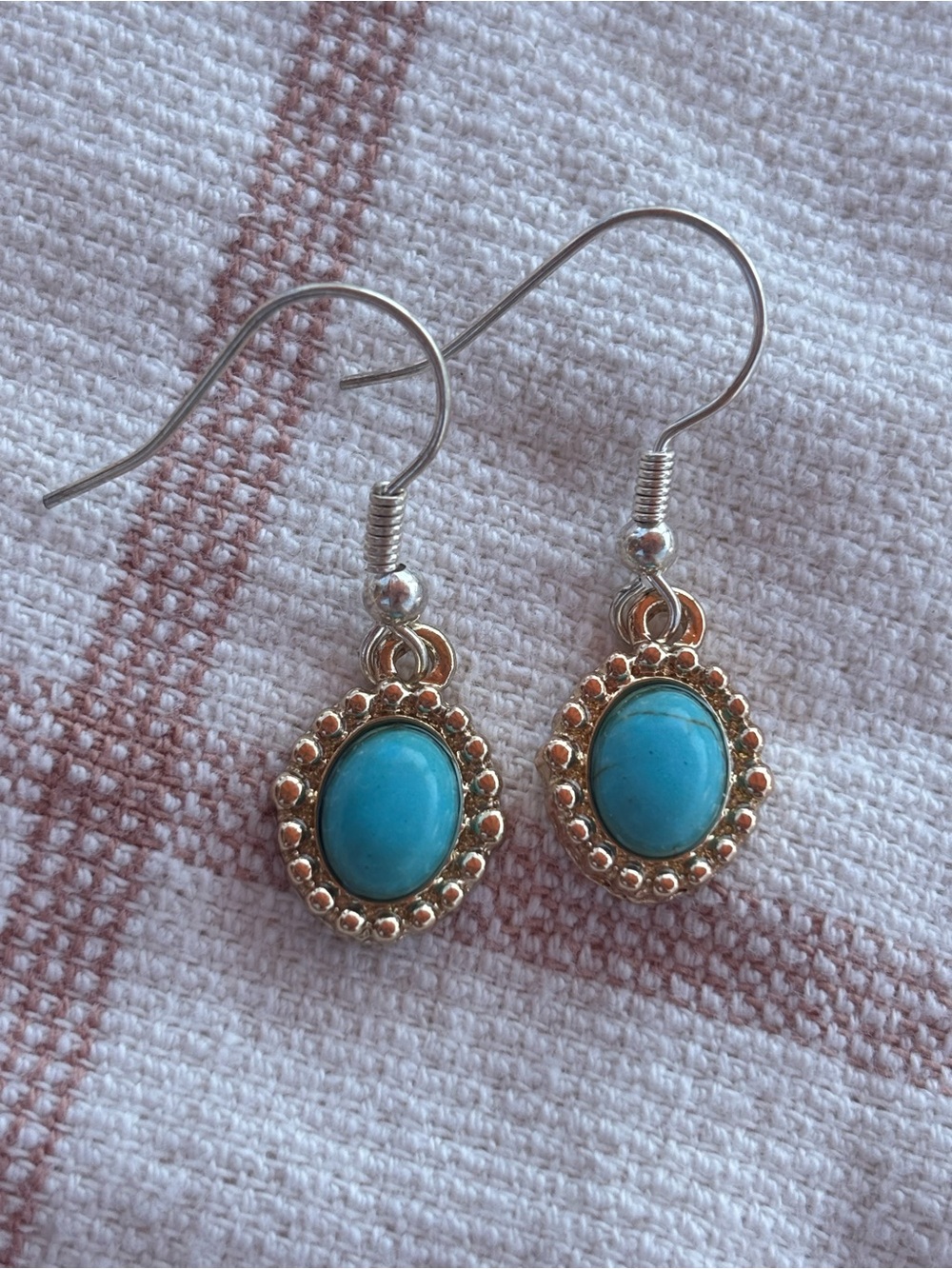 Turquoise Oval Drop Earrings - Silver-Tone Setting